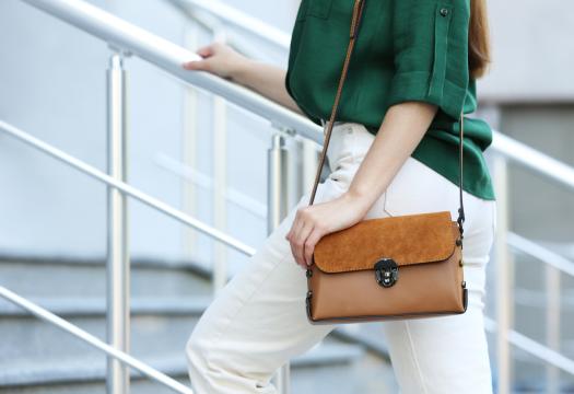 Fashionable lady carrying a leather purse