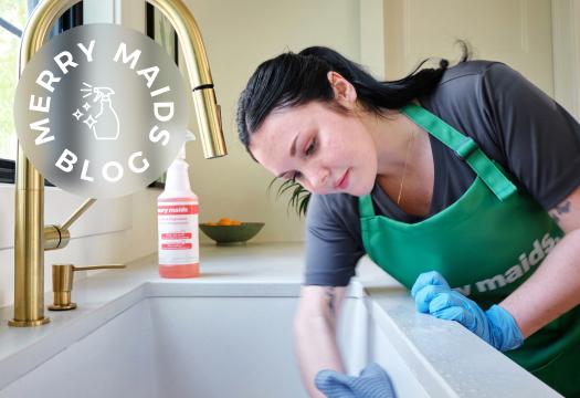 Woman scrubbing sink
